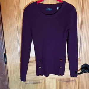 Tahari Purple Ribbed knit Sweater with button detail